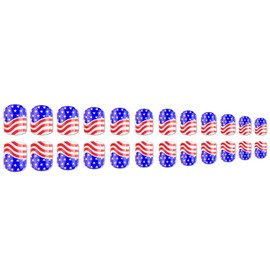 Independence Day Press on Nails Short Square, Glue On Nails with Patriotic Designs, Women Acrylic Fake Nails for July 4th, 24Pcs Full Cover Coffin Shape False Nails, Artificial Reusable Stick on Nails