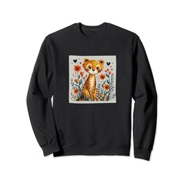 Leopard Flowers With Hearts Around Boho Style Graphic Sweatshirt