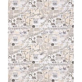 Beige map Route 66 Sign Text Fabric by Timeless Treasures (per 0.5 Yard Unit)