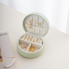 Organizador Portátil de Joyería de Viaje, Caja de Joyería Pequeña, Mini Organizador de Joyas, Caja de Almacenamiento para Joyería, Joyero de Viaje para Anillos, Pendientes, Pulseras, Collares, Verde