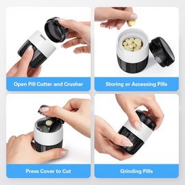 DEPAD Pill Crusher and Pill Cutter, Pill Crusher Fine Powder with Stainless Steel Grinding Head, Pill Grinder with Storage Compartment for Tablets, Pill Cutter Splitter