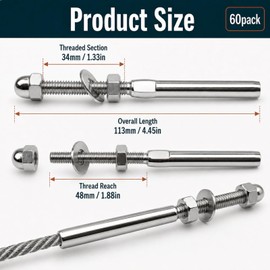 60 Pack Cable Railing Swage Threaded Stud Tension End Fitting Terminal