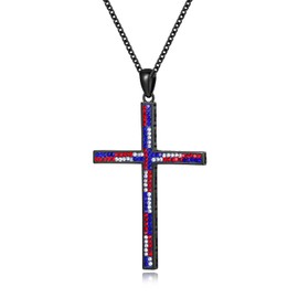 LANFUNI Patriotic Cross Pendant, American Flag Cross Necklace Crystal Pendant Chain for Men Religious Jewelry