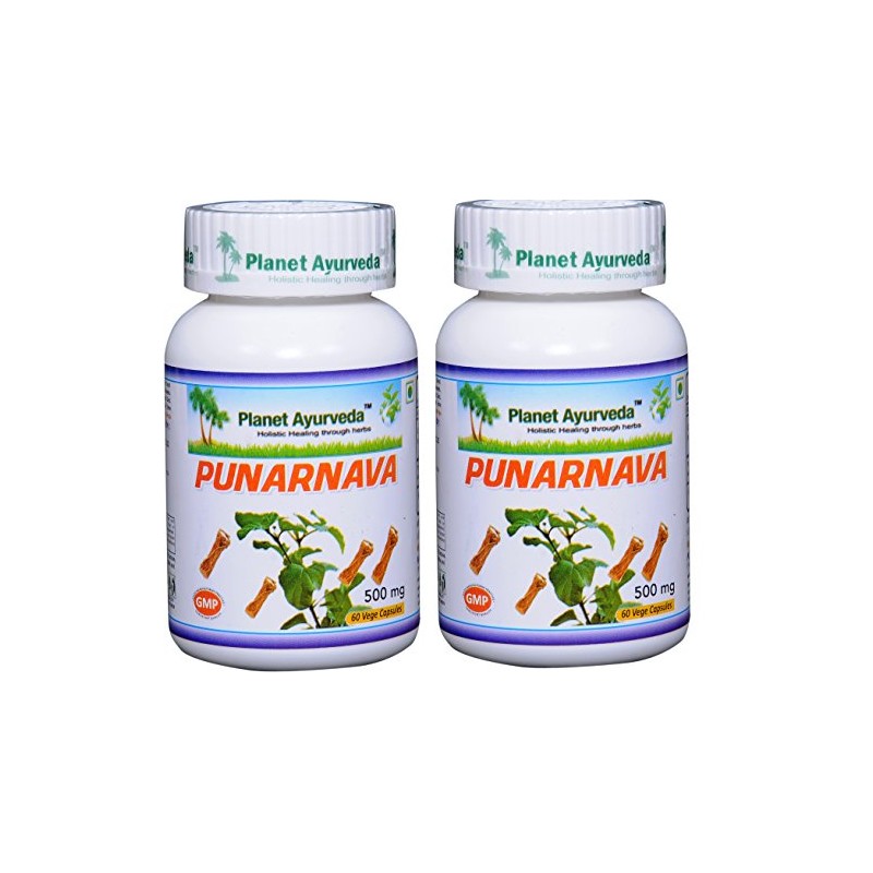 Planet Ayurveda Punarnava, 500mg Veg Capsules - 2 Bottles