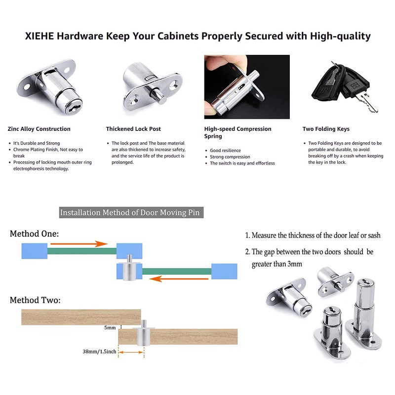 Push Plunger Lock XIEHE 105 Sliding Cabinet Door Lock with