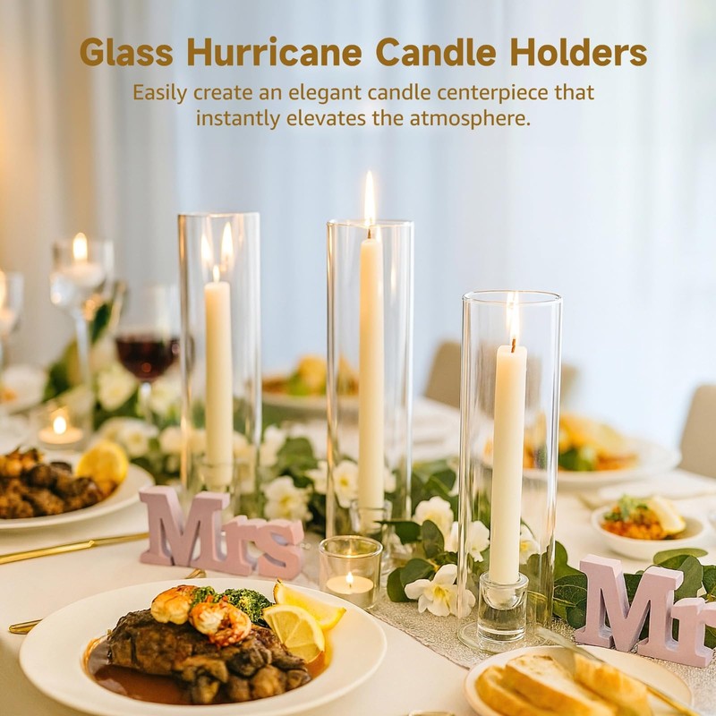 10 Sets Glass Hurricane Candle Holders - Crystal Clear Tape