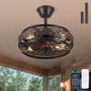 SHIHOT 18" Black Caged Ceiling Fan with Lights, Bladeless Industrial