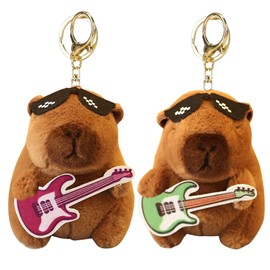 LunarCharm 2 Pieces Capybara Plush Keychain Sunglasses Guitar Capybara Realistic Capybara Cuddly Toys Capybara Pendant for Backpack Birthday Gift, multicoloured