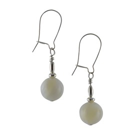 Cream Mother of Pearl Gemstone & Sterling Silver Hook Drop Earrings with Gift Box
