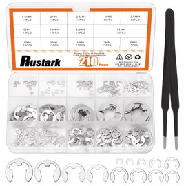 Rustark 211Pcs 14 Sizes 304 Stainless Steel E-Clip External Retaining Rings Assortment Kit, E Clip Circlip Rings E-Clips Retainer Circlip Rings Washers E-Clips Assortment Set for Gears Pulleys Axles