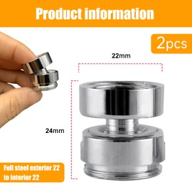 2-Pack 360° Swivel Faucet Adapters - 20mm Female to 22mm Male Brass Thread Connector with Aerator Function
