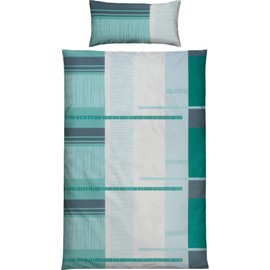 REDBEST Satin Bed Linen Graphic Pattern Petrol Size 40 x 80 cm / 135 x 200 cm - Temperature-Regulating, Easy-Care, with Zip