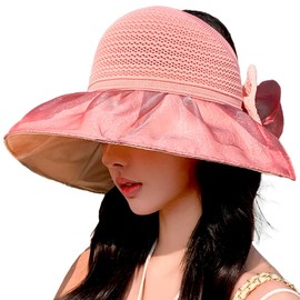 White Fang CZA136 Beach Hat, Hat, Wide Brim, Lace Pattern, Ribbon Included, UV Protection, Sun Shade, Elegant, Women's, Pink