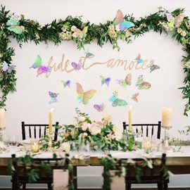 3D Butterfly Wall Decor,24PCS Removable Hollow Butterfly Wall Stickers,Shiny Silver Butterfly Wall Decals for Home Kids Room Living Room Bedroom and Wedding Party Wall Decorations (D)