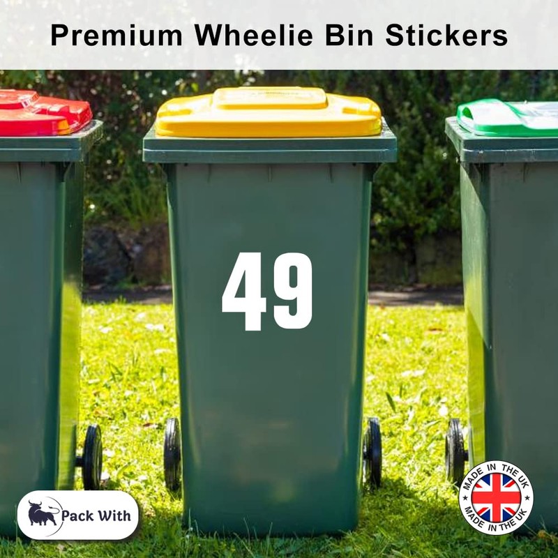 Pack of 4 White Wheelie Bin Stickers Number - 2