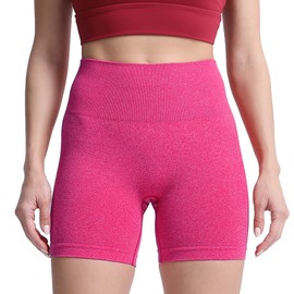 Aoxjox - Pantalones cortos de entrenamiento con contorno sin costuras para mujer, control de abdomen y cintura alta, pantalones cortos para correr, yoga, 5 pulgadas, Rose Red Marl - Pantalones cortos
