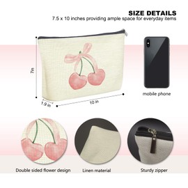 Udinaz Cherry Makeup Bag,Bow Makeup Bag, Pink Coquette Makeup Bag, Cute Makeup Bag, Pink Preppy Makeup Bag, Preppy Stuff, Preppy Coquette Gifts, Coquette Stuff, Pink Makeup Pouch