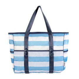 KUAK Mesh Beach Bag Extra Large Lightweight Foldable Printed Mesh Tote Bags with 9 Pockets, Zip Closure, Inner Waterproof Pocket for Swim Pool Shopping Picnic Family Vacation Travel