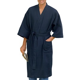 Harbor Bay by DXL Men's Big and Tall Waffle-Knit Kimono Robe Navy