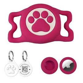 ilFindYou Waterproof Airtag Holder for Dog Collar, Silicone Dog Airtag Holder Full Body Covered Protective for Pet Collar(Rose Red)
