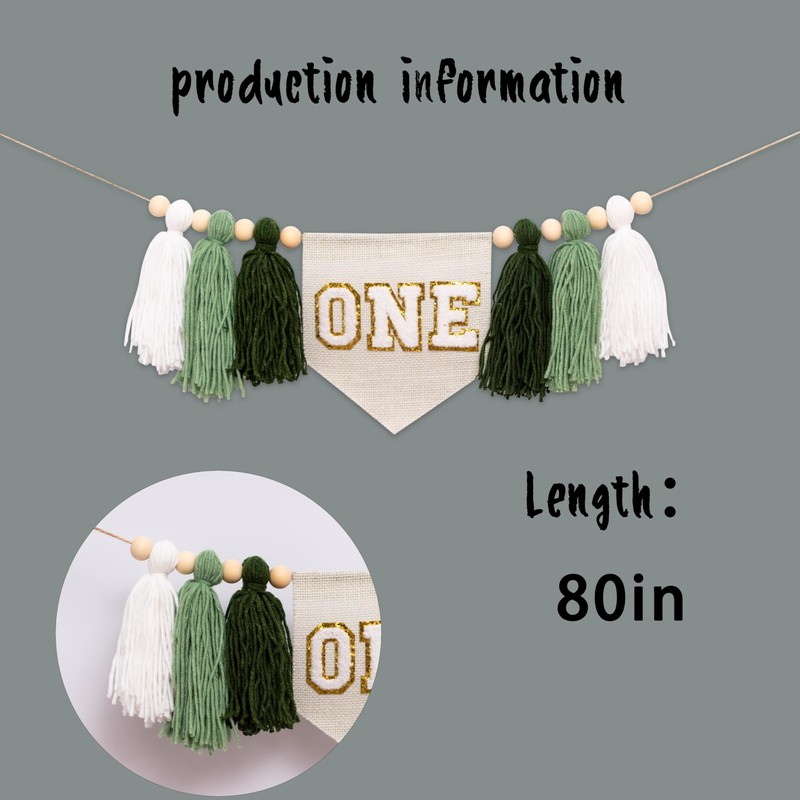 Boho Green 1st Birthday High Chair Banner