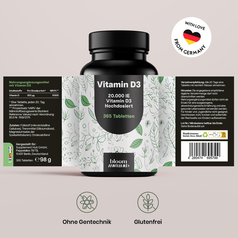 Vitamin D3 20000 IU High Dose - 365 Tablets -
