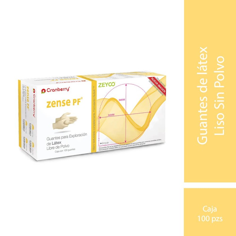 Guantes Desechables Zense Pf De Latex S/polvo Caja C/ 100pz