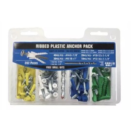 Everbilt Ribbed Plastic Anchor Pack w/Screws (202 pc pks) 802464 Free Drill Bits