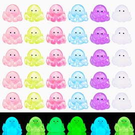 60Pcs Luminous Mini Resin Octopus Figurines Tiny Octopus Glow in The Dark Miniature Garden Accessories Mini Octopuses Figurine for Aquarium Dollhouse Micro Landscape Party Favors DIY Crafts