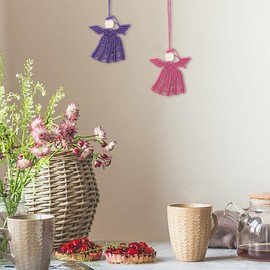 INFUNLY 6 Set DIY Macrame Angel Kits Colorful Macrame Angel Kit with Instruction Video Boho Macrame Angel Hanging Ornament for Beginners Handmade Macrame Starter Kit for Car Key Purse Bag Phone Decor