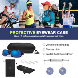 MoKo EVA Semi Hard Shell Sunglasses Case, Unisex Protective Eyeglass Case Glasses Case Holder with Metal Hanging Hook Mini Screwdriver for Men Women, Black & Gray
