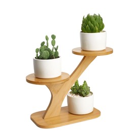 ohohFLOWER Bamboo Plant Stand for Indoor, Small Table Top Plant Stand, 3 Tier Succulent Windowsill Shelf Holders Flower Stand for Home Balcony Garden Patio Lover Gift