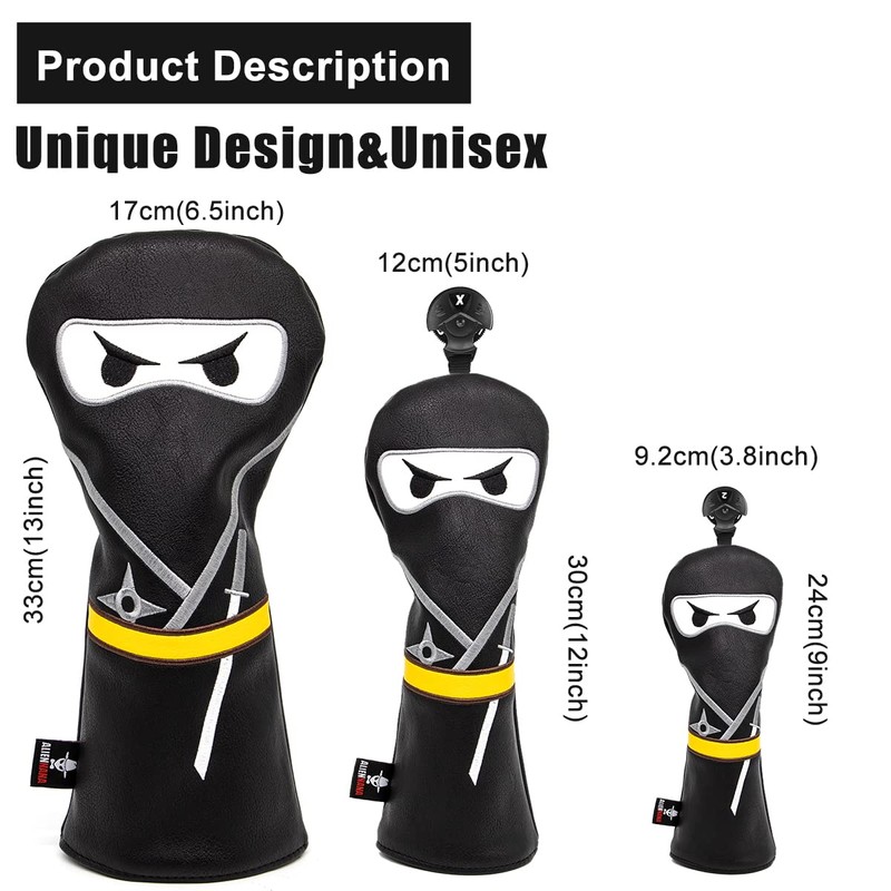 Wooden Golf Headcovers 3 Wooden Headcovers Hybrid Headcover Embroidery Ninja
