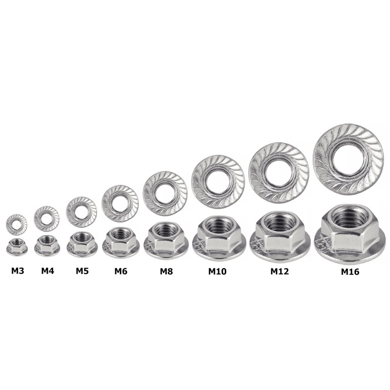 Nuts made of stainless steel with serrated edge M4, nuts