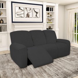 Easy-Going 100% Dual Waterproof Recliner Sofa Cover, 8-Pieces Stretch Relining Couch Cover with Pocket, Jacquard 3 Seat Sofa Slipcover Leakproof Washable (Sofa, Dark Gray)
