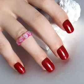 Red Press on Nails Short Square Fake Nails Glitter Acrylic Nails Glue on Nails Glossy Press ons Stick on Nails Solid Color Full Cover False Nails Decoration for Women Girls Nails Decoration 24Pcs