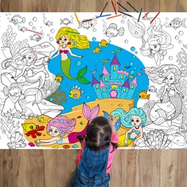 Mermaid Coloring Books for Kids Mermaid Tail Giant Coloring Poster Large Coloring Tablecloth Huge Table Cover for Boys Girls Christmas Gift Birthday Party Supplies Favor 31.4 x 43.3 Inch