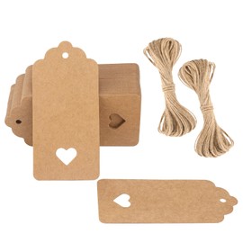 G2PLUS 100PCS Blank Gift Tags with String, Kraft Paper Hangtags, Hollow Heart Gift Tags, Wedding Favors Tags for Valentine's, Thanksgiving, Christmas
