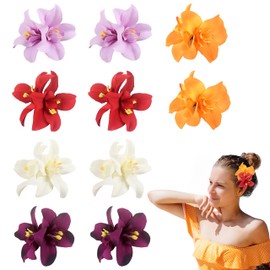 5 Colors Flower Hair Clips,Red Orange Hawaiian Flower Hair Pins,Artificial Bohemian Flowers for Women and Girls Wedding Beach Party Bridal Tropical Floral Hair Accessories