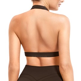 YEOREO Roxanie Women Halter Sports Bra Scoop Neck Removable Padded Open Back Yoga Workout Crop Tank Top Cocoa XL