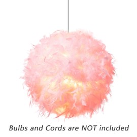 Waneway Feather Lamp Shade for Ceiling Pendant Light, Lampshade for Table Lamp and Floor Lamp for Living Room, Bedroom, Wedding or Party Decoration, Diameter 15.7 inches, Pink