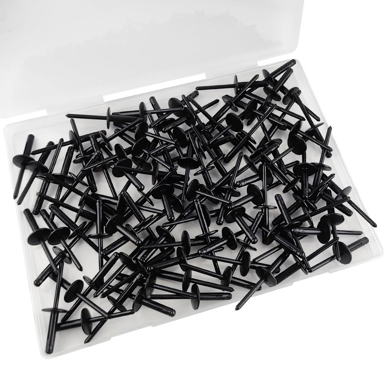 ALLCLEAN 3/16" x 3/4"Tri-Fold Large Head Rivets Assortment - 100Pcs,Black