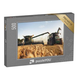 puzzleYOU: Puzzle 500 Piece "Combine Harvester and Tractor Working in a Wheat Field" - Tractors Agriculture Puzzle Collection
