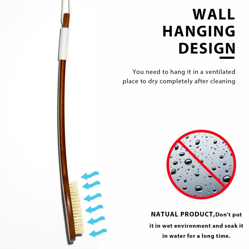 ICANdOIT-17.71Inch Natural Stiff Sisal Bristles Anti-Slip Curved Long Handle Bath