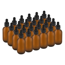 BILLIONSTARS 24 Pack 2oz Glass Boston Round Bottle with Graduated Calibrated Glass Pipettes - Amber Frosted - Tincture Bottles for Essential Oils, Liquids - Leakproof Travel Bottles