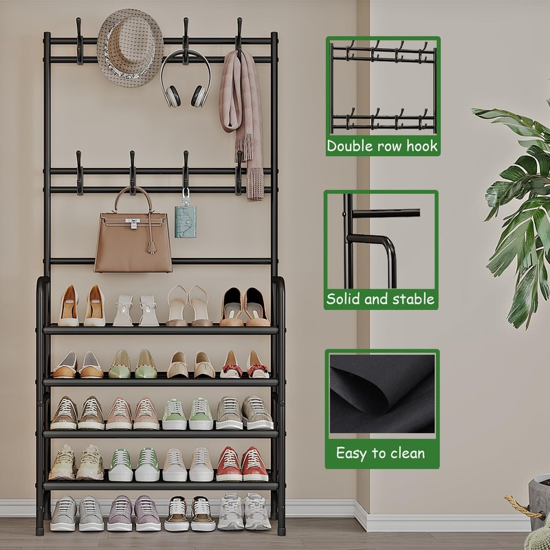 YIZAIJIA Coat Rack Shoe Rack With Storage Shelf Freestanding with