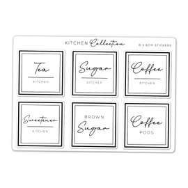 A5 Sticker Sheet Tea Coffee Sugar Labels Vinyl Stickers - Modern Pantry Kitchen Chic Home Simple Organisation Container Jar Label #83088