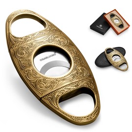 CIGARLOONG Cigar Cutter Bronze Engraved Double Stainless Steel Blade Cigar Guillotine