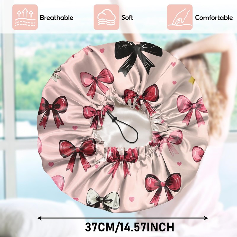 Cabreche Luxury Shower Cap Satin Silk Lined Adjustable Elastic Reusable