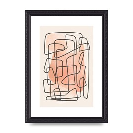 Lithobee - Line Abstract Peach 1 - Printed Wall Art Design in Sizes A2, A3 & A4 Framed in a Stylish Quality Coloured Frame or Unframed (A4 Black Ornate Frame)